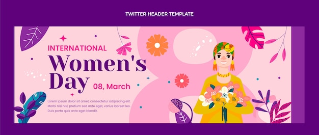 Vecteur gratuit en-tête twitter plat de la journée internationale de la femme