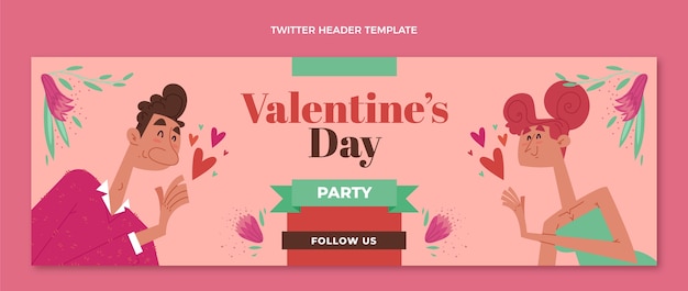 Vecteur gratuit en-tête twitter plat de la saint-valentin