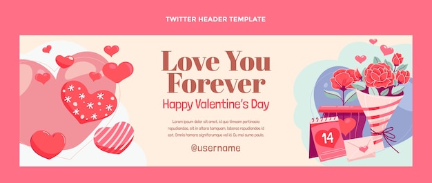 Vecteur gratuit en-tête twitter plat de la saint-valentin