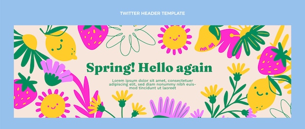 En-tête twitter de printemps dessiné à la main