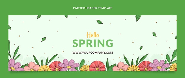 Vecteur gratuit en-tête twitter de printemps dessiné à la main