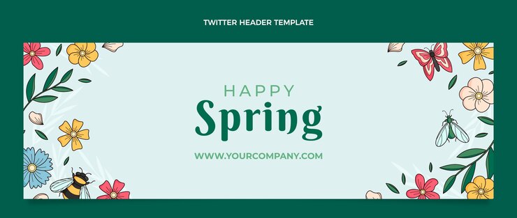 Vecteur gratuit en-tête twitter de printemps dessiné à la main