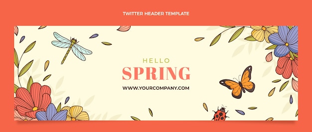 Vecteur gratuit en-tête twitter de printemps floral