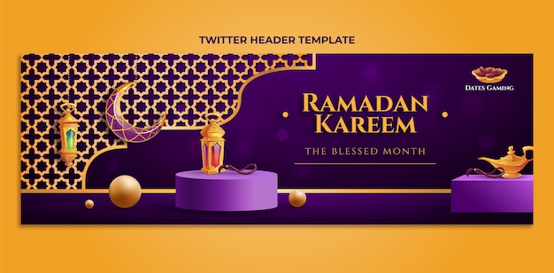 Vecteur gratuit en-tête twitter ramadan dégradé