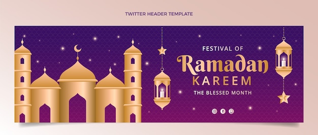 Vecteur gratuit en-tête twitter ramadan dégradé