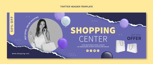 Vecteur gratuit en-tête twitter réaliste du centre commercial