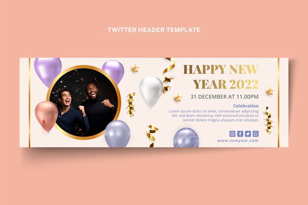 En-tête twitter réaliste du nouvel an