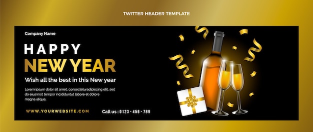 Vecteur gratuit en-tête twitter réaliste du nouvel an