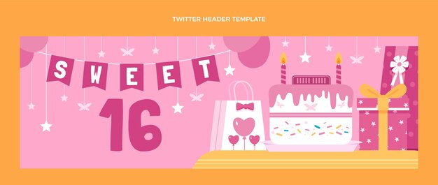 Vecteur gratuit en-tête twitter sweet 16 dessiné à la main