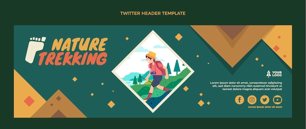 Vecteur gratuit en-tête de twitter de trekking nature design plat