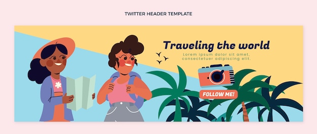 Vecteur gratuit en-tête de twitter de voyage design plat