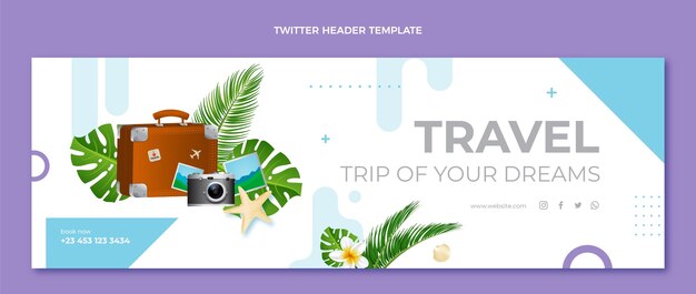 En-tête de twitter de voyage réaliste avec des feuilles