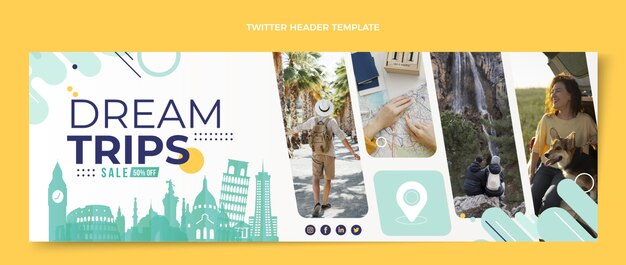 En-tête de twitter de voyage de style plat