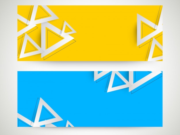 En-têtes De Site Web De Couleurs Jaune Et Bleu Ciel Avec Des éléments Géométriques En Triangles.