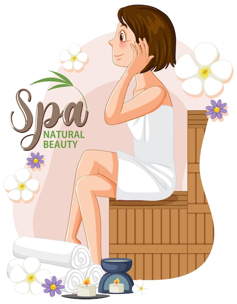 Vecteur gratuit texte de beauté naturelle spa avec femme spa