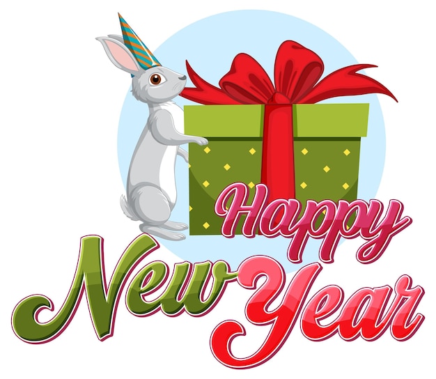 Vecteur gratuit texte de bonne année avec un lapin mignon pour la conception de bannières