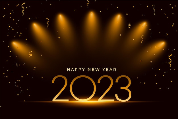 Texte Doré 2023 Avec Effet De Lumière Spot Pour La Bannière Du Nouvel An