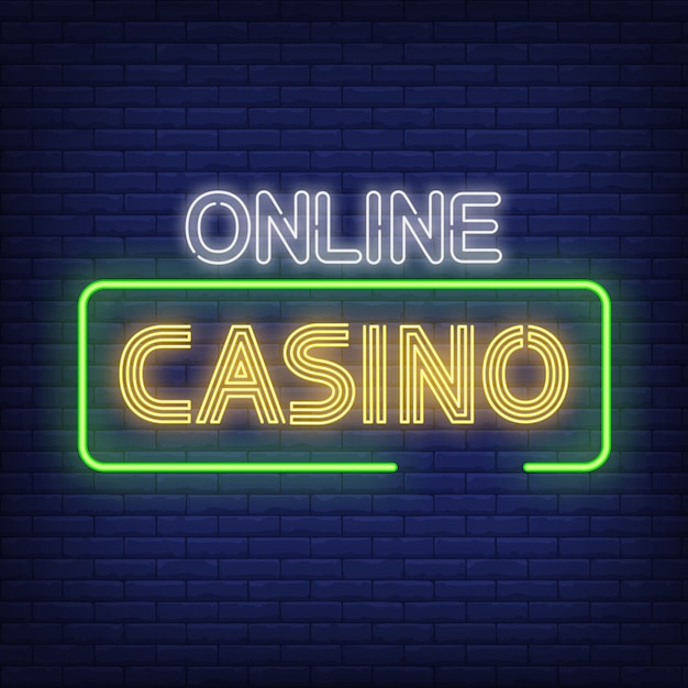 Vecteur gratuit texte de néon de casino en ligne dans le cadre