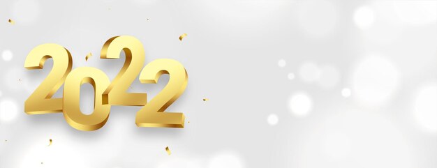 Texte d'or de style 3d réaliste 2022 sur fond de bokeh blanc