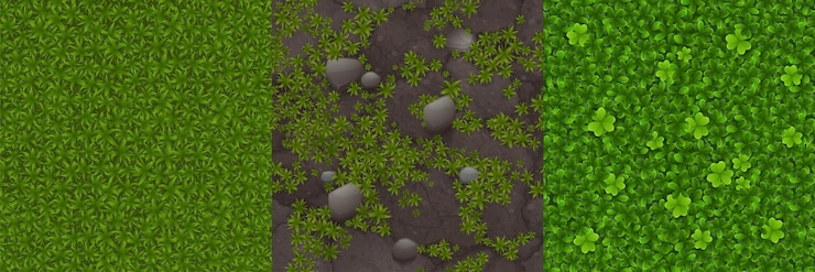 Vecteur gratuit textures de jeu de pelouse verte, d'herbe et de pierres