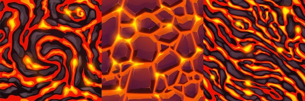 Vecteur gratuit textures de magma de lave et de pierres