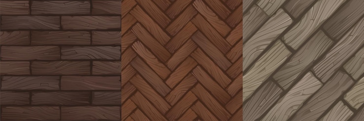 Vecteur gratuit textures de parquet en bois, de chevrons et de revêtements de sol rectangulaires pour le fond du jeu. modèles sans couture de dessin animé de vecteur de vue de dessus de stratifié en bois, vieille surface de plancher de cru des planches de bois