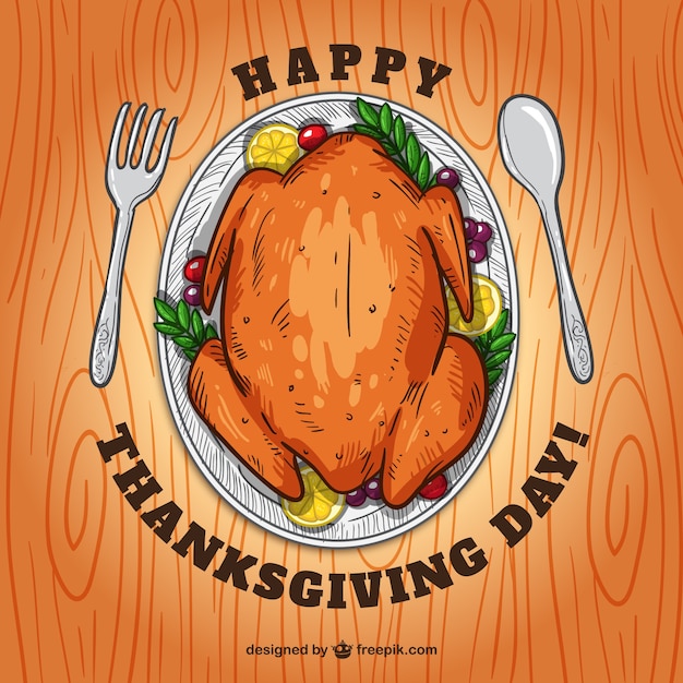 Vecteur gratuit thanksgiving carte de la journée avec une dinde dessiné à la main