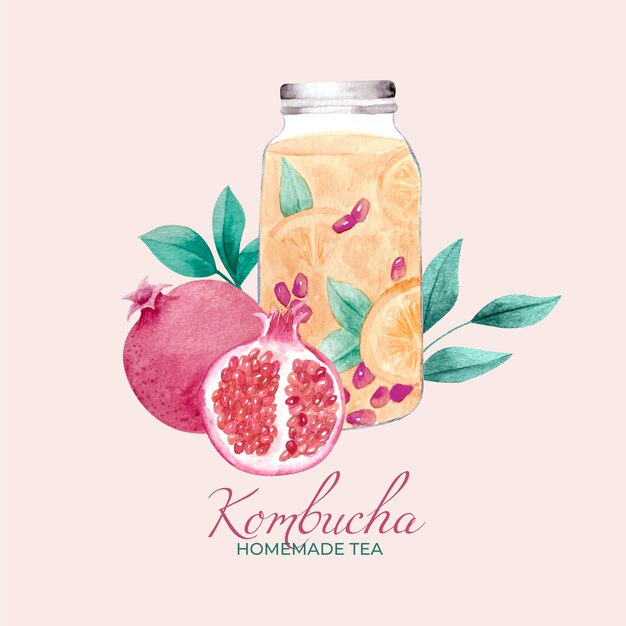 Thé kombucha aquarelle