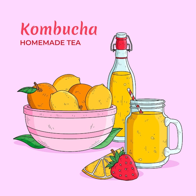 Thé Kombucha Dessiné à La Main