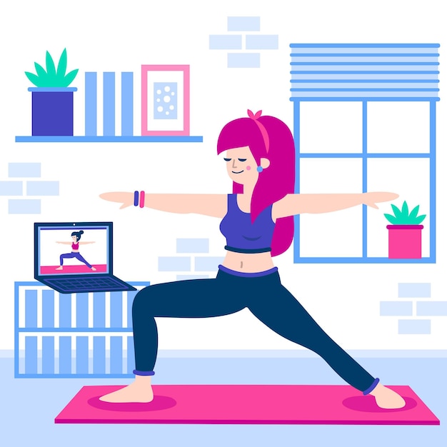 Vecteur gratuit thème de cours de yoga en ligne