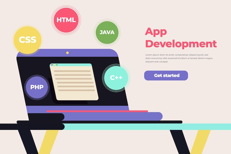 Vecteur gratuit thème du concept de développement d'applications