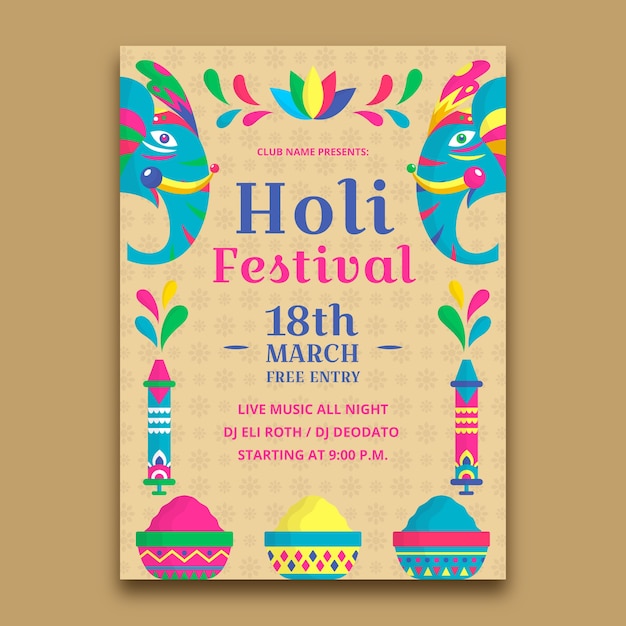 Thème Du Festival De Design Plat Holi Pour Modèle De Flyer