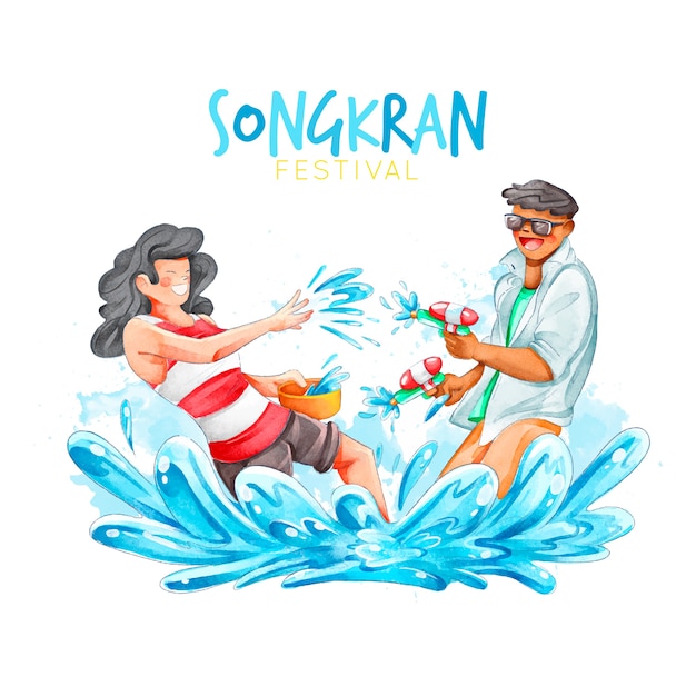 Vecteur gratuit thème du festival songkran aquarelle