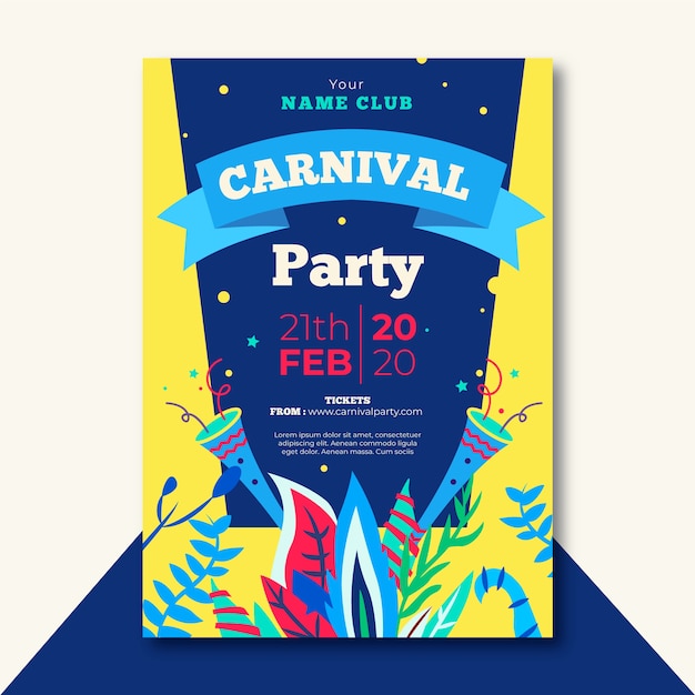 Thème De Modèle De Flyer Fête Carnaval Design Plat