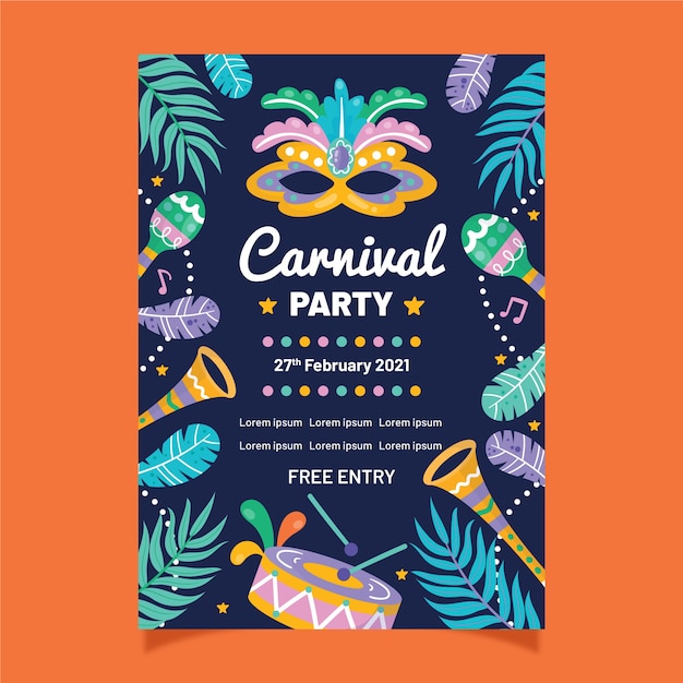 Thème De Modèle De Flyer Fête Carnaval Dessiné à La Main