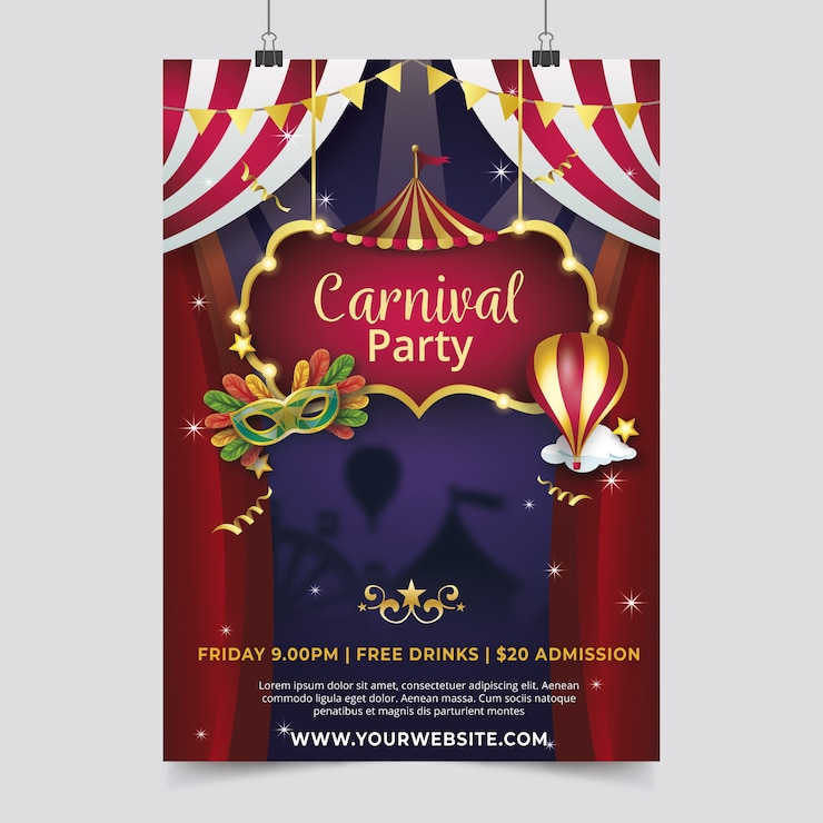 Vecteur gratuit thème de modèle de flyer fête carnaval réaliste