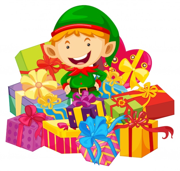 Thème De Noël Avec Elfe Et Nombreux Cadeaux