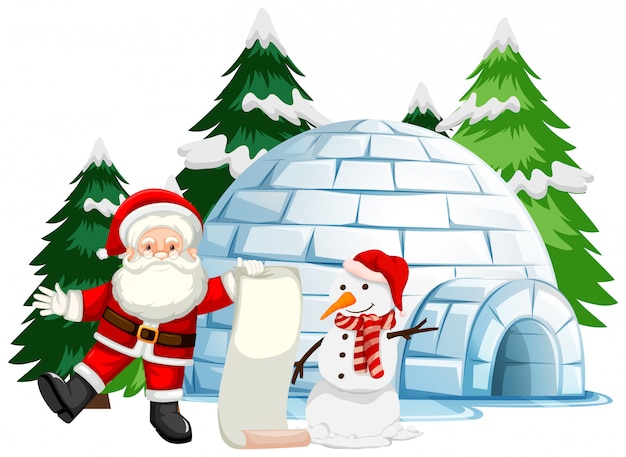 Thème De Noël Avec Père Noël Et Bonhomme De Neige