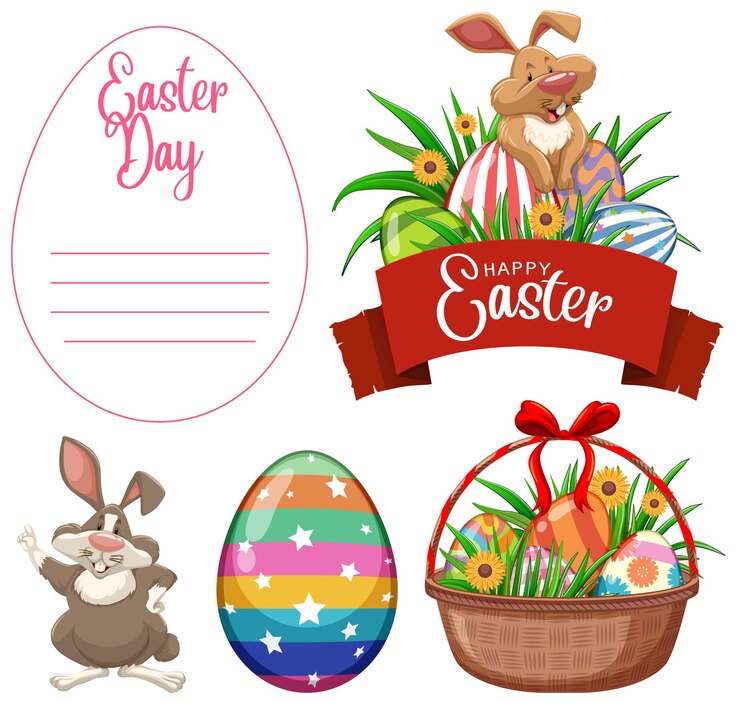 Vecteur gratuit thème de pâques avec lapin et oeuf