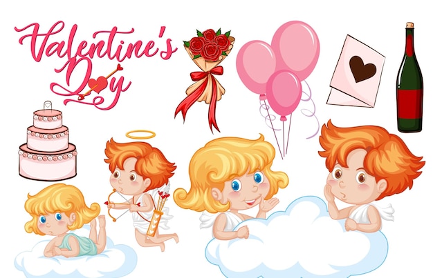 Thème De La Saint-valentin Avec Cupidon Et Rose