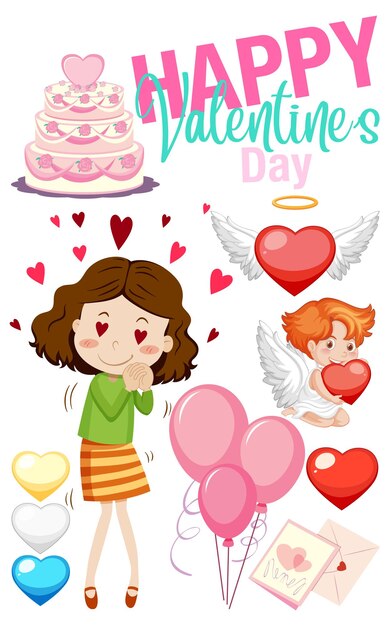 Thème de la Saint-Valentin avec fille et Cupidon
