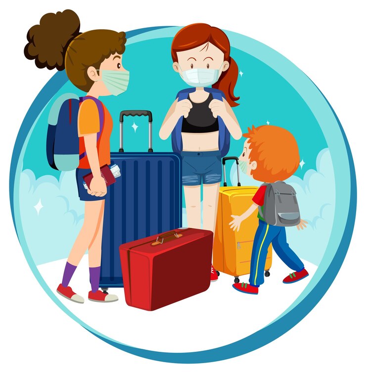 Vecteur gratuit thème de vacances de voyage en famille avec sac à dos