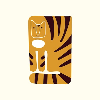 Tigre abstrait simple pour le modèle de carte de voeux ou d'affiche du nouvel an 2022. signe chinois de l'année 2022. tigre cartoon dessinés à la main caractère vector illustration isolé fond blanc. t-shirt imprimé