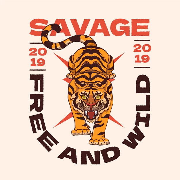 Tigres dessinés à la main avec illustration de lettrage