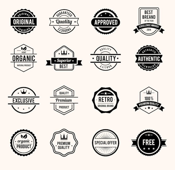Vecteur gratuit timbres et badges rétro vectoriels noir et blanc isolés
