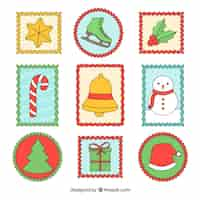 Vecteur gratuit timbres de noël dessinés à la main dans diverses formes