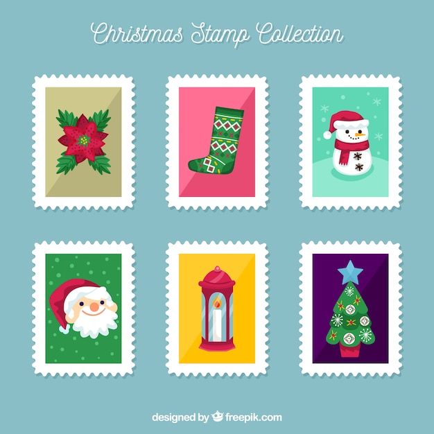 Vecteur gratuit timbres de noël dessinés à la main