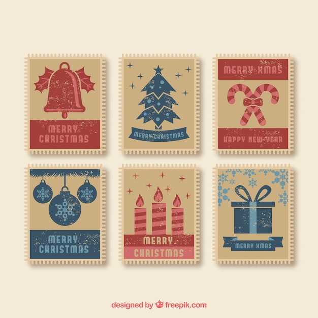 Vecteur gratuit timbres de noël vintage