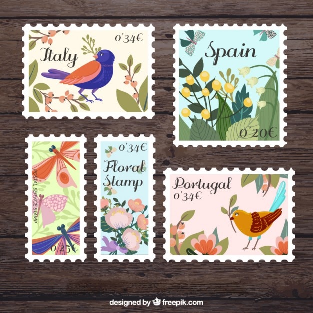 Vecteur gratuit timbres d&#39;oiseaux dans la conception vintage