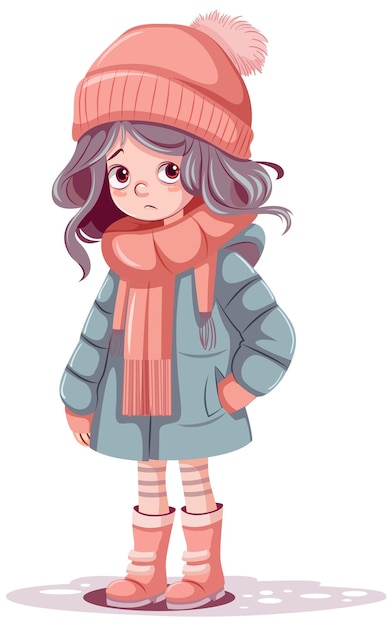 Vecteur gratuit timide fille vêtue de vêtements d'hiver
